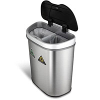 Dual bin touchless trash can